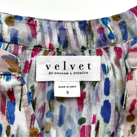 Velvet by Graham & Spencer Anastasia Printed Lurex Dress Long Sleeve Smocked S - Picture 13 of 16